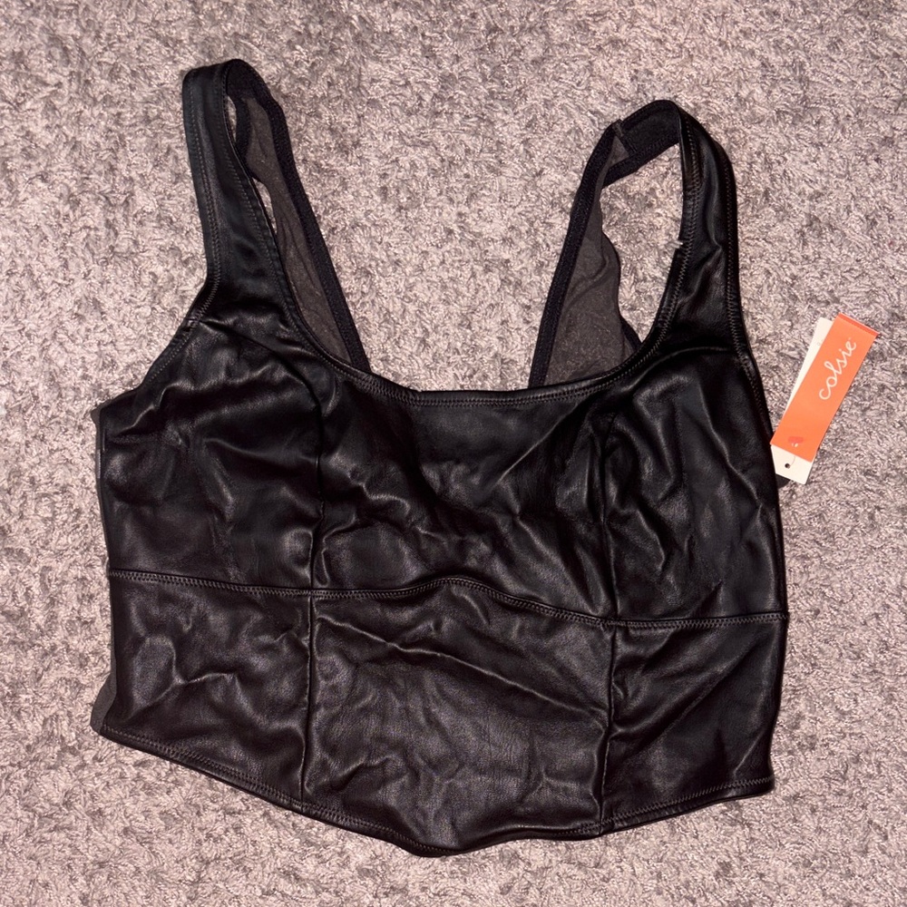 Colsie Black Faux Leather Crop Top